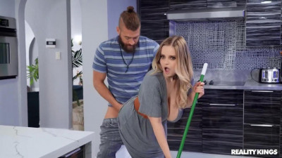 Sweeping Up With Her Big Natural Tits